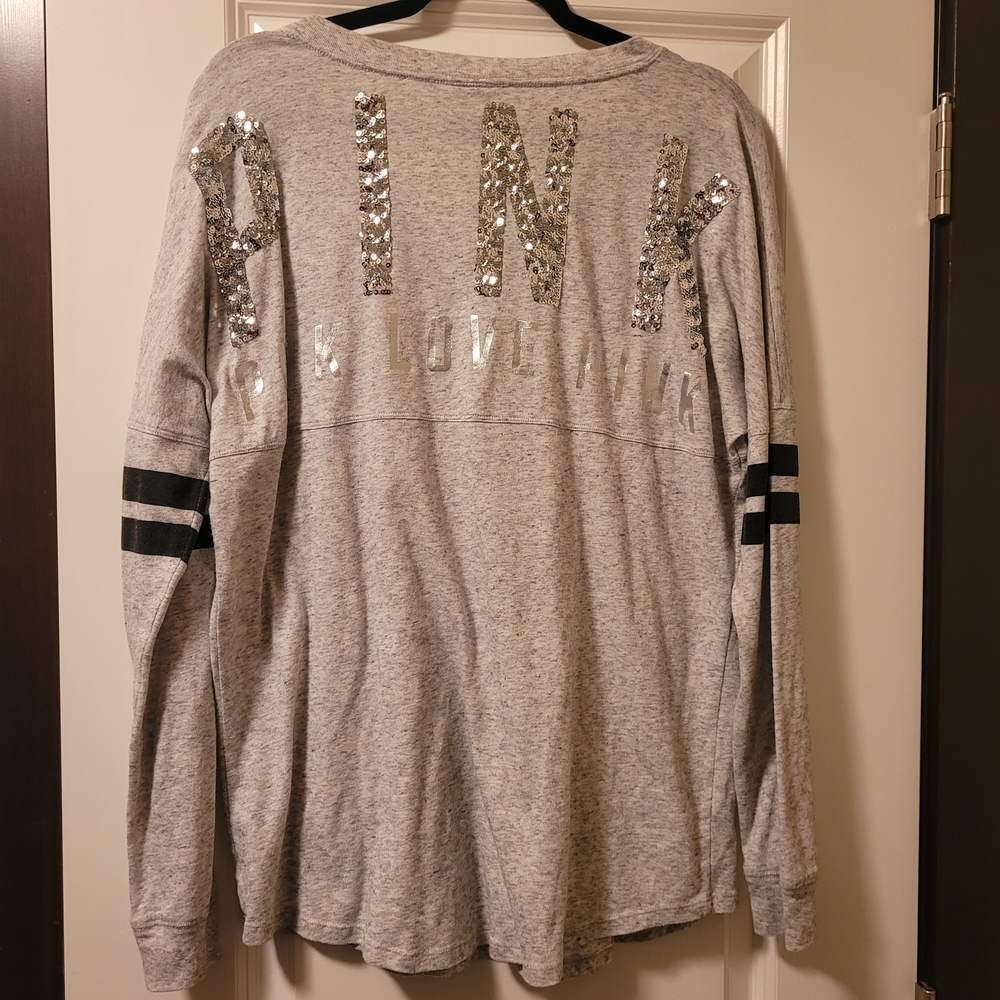 PINK Victoria's Secret V-Neck Sequin Long Sleeve Shirt Size M